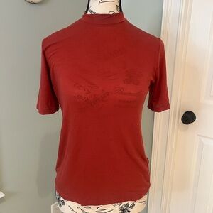 J.crew Mock Neck Stretchy Short Sleeve Silky T-shirt | Rust | Size S | Like New